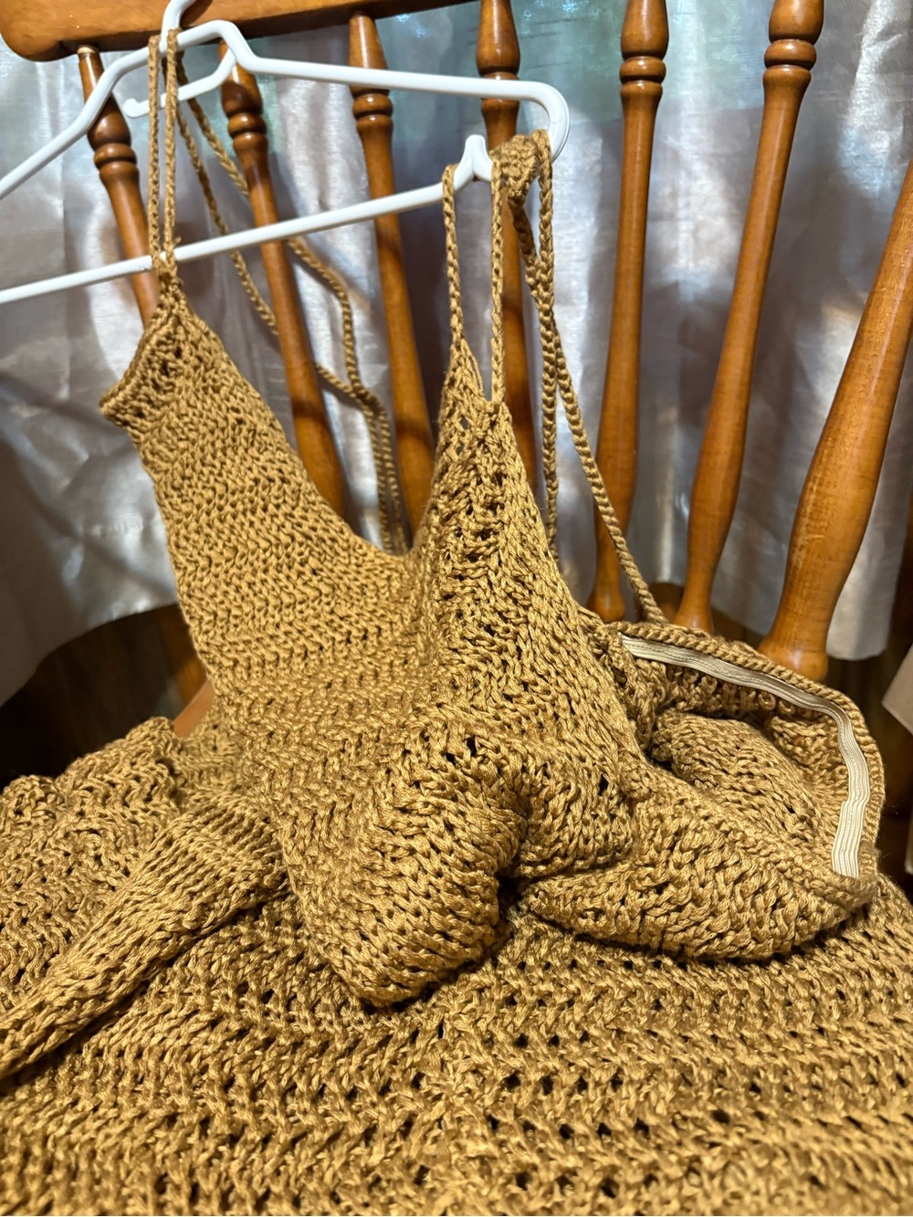 Neutral Tan Open-Knit Dress Large - Picture 2 of 4